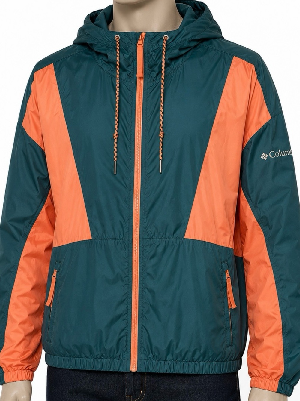 Columbia Teal and Orange Hooded Windbreaker Jacket